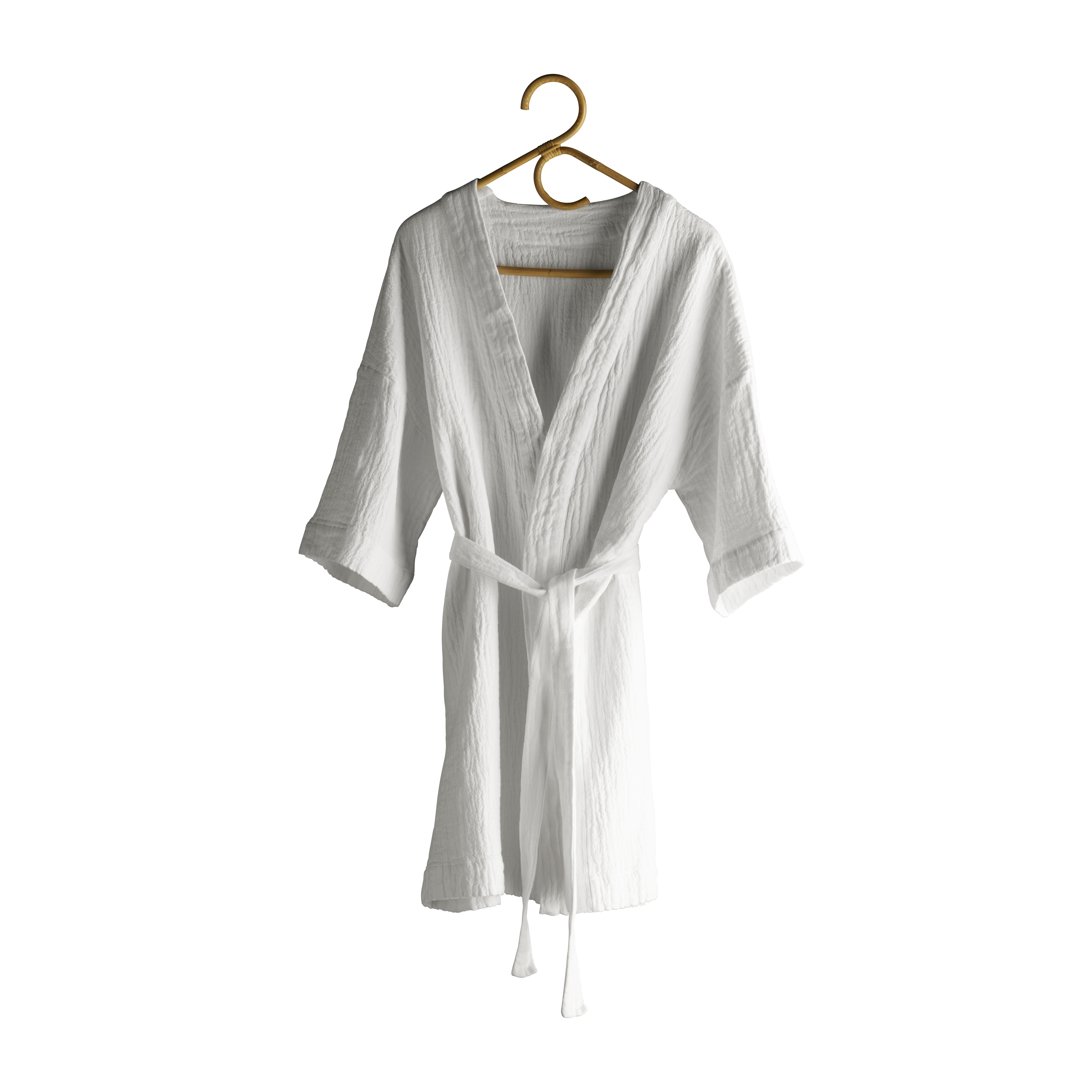 Bath robe in soft cotton with woven checkered pattern, white Products