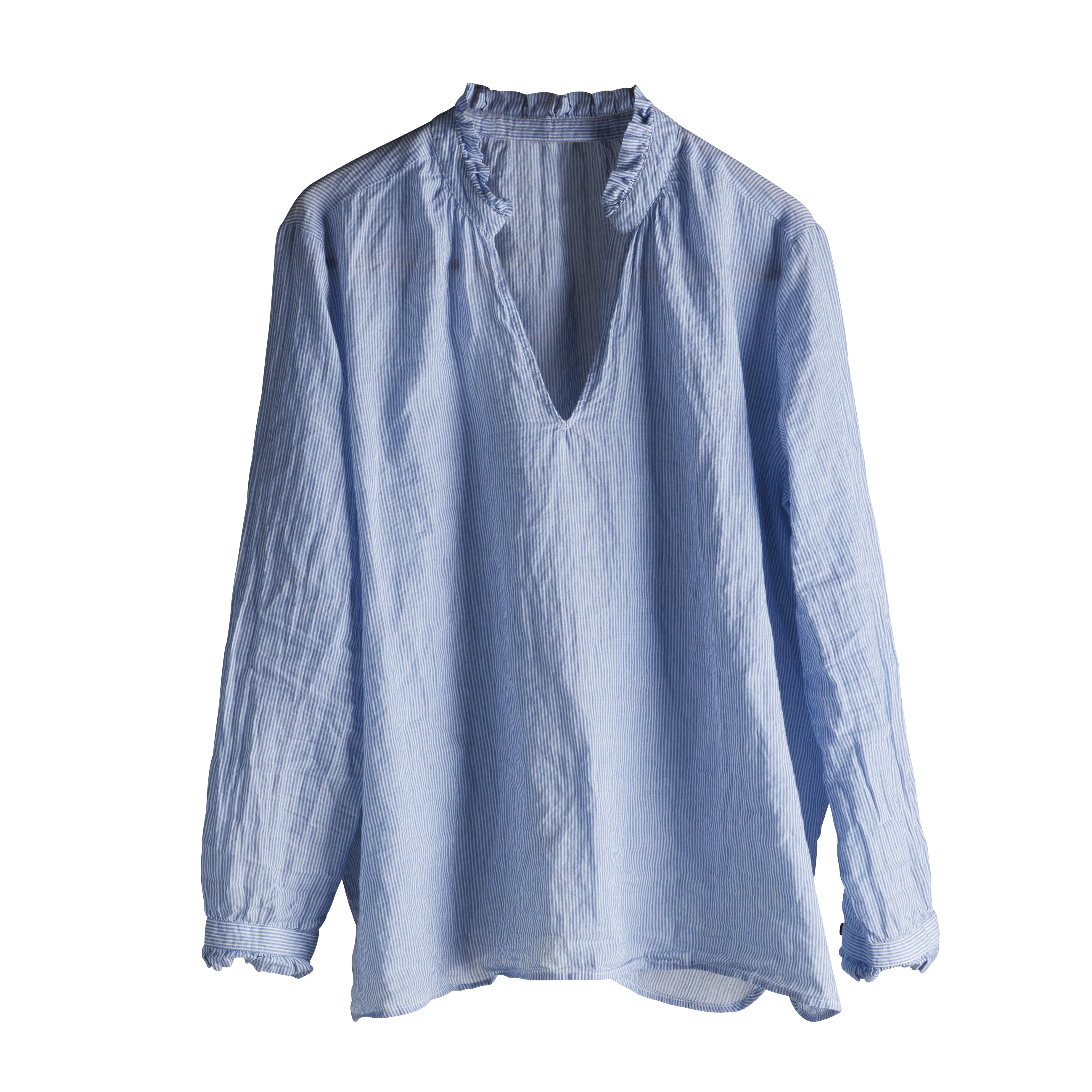 Light shirt with standing collar and ruffle detail, baby blu | Products ...