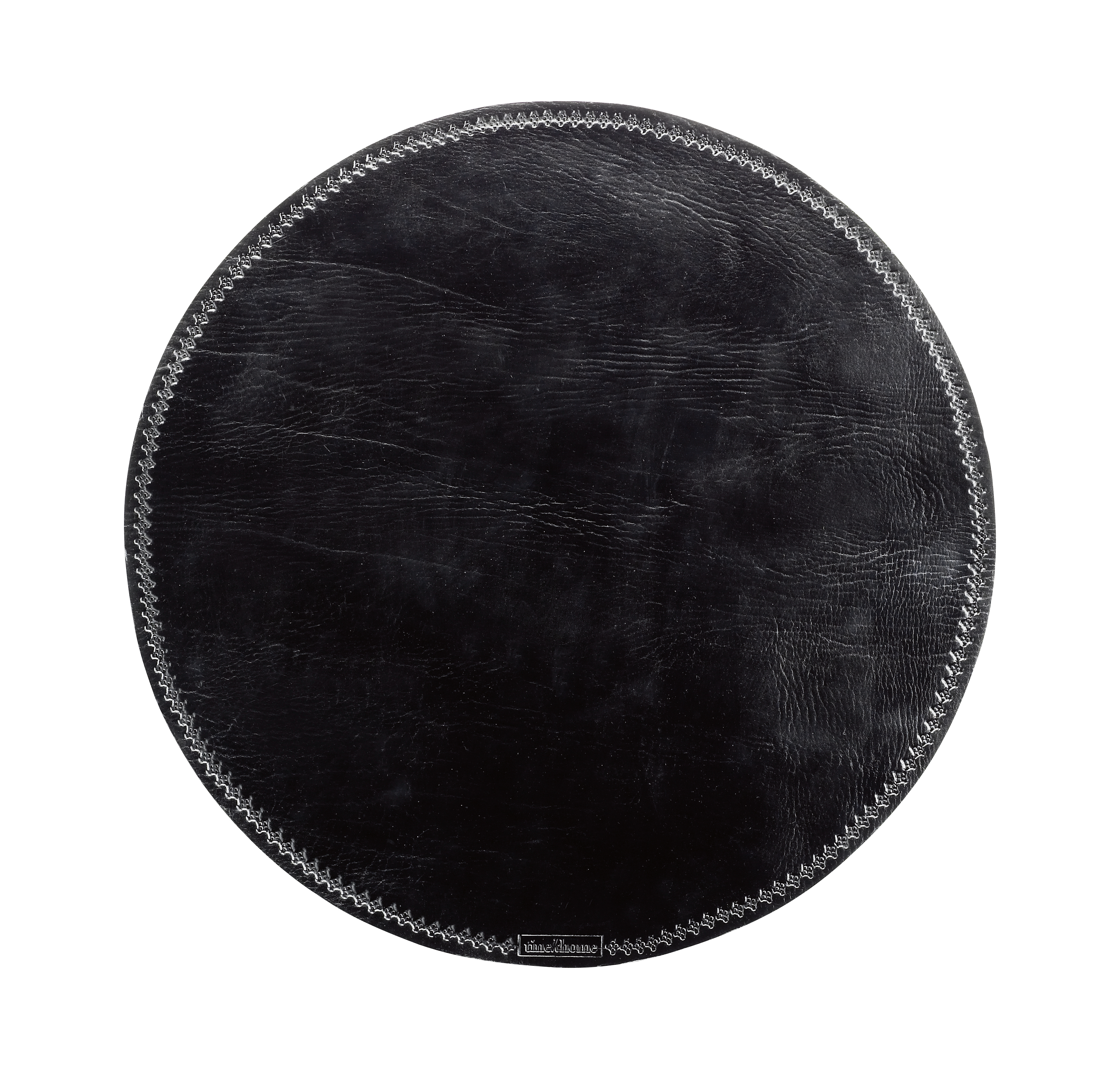 Round Placemat In Black Leather, Black Leather Table