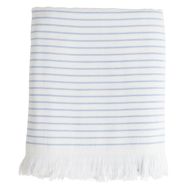 Large towel with blue/white stripes and fringes. Products Tine K Home