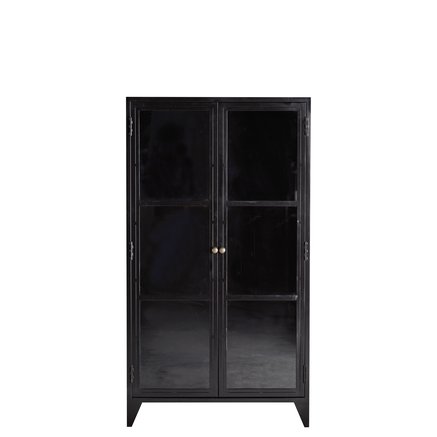Metal Cabinet w. shelves and glass doors, black