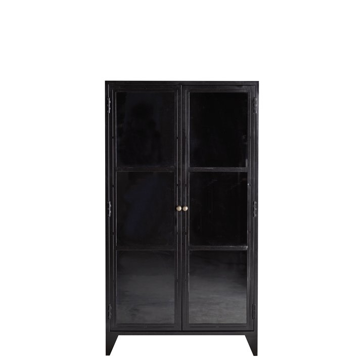 Metal Cabinet With Glass Doors, Black Metal And Glass Storage Cabinet