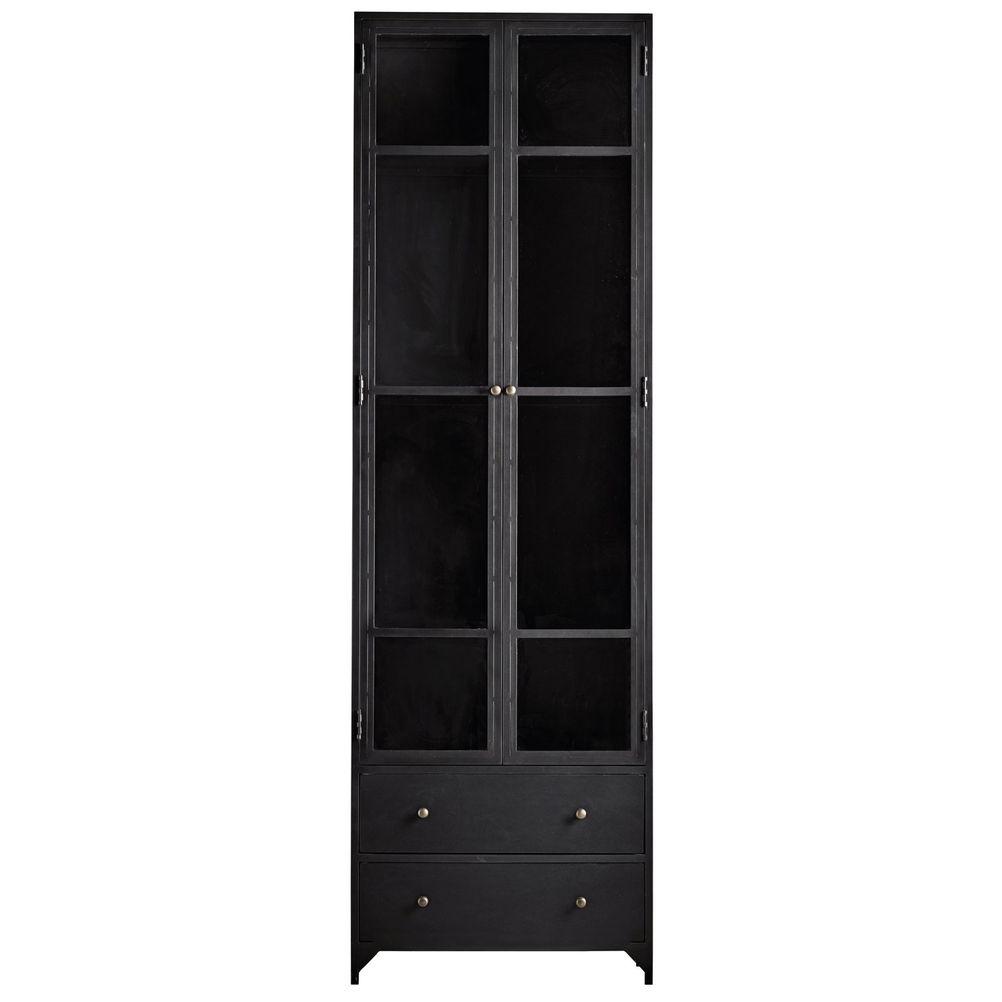 in metal, w. glass doors and 2 drawers, black Products Tine