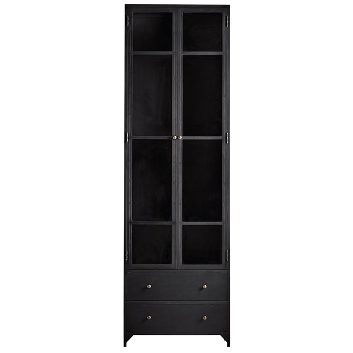 Cabinet In Metal W Glass Doors And 2 Drawers Black Products