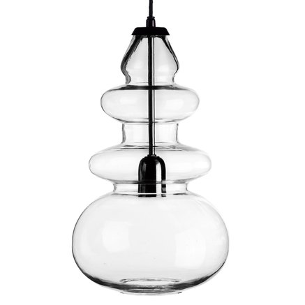 Glass pendant w. black top, D 23 x H 43 cm, clear