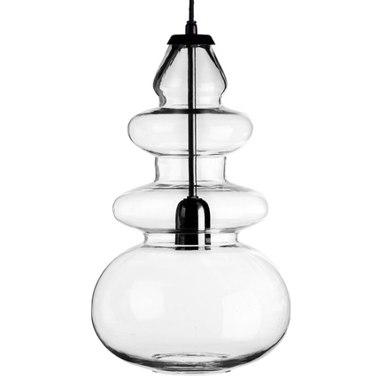 Glass pendant w. black top, D 23 x H 43 cm, clear