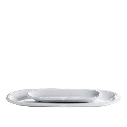 Ceramic oval dish, handmade, set of 2, white