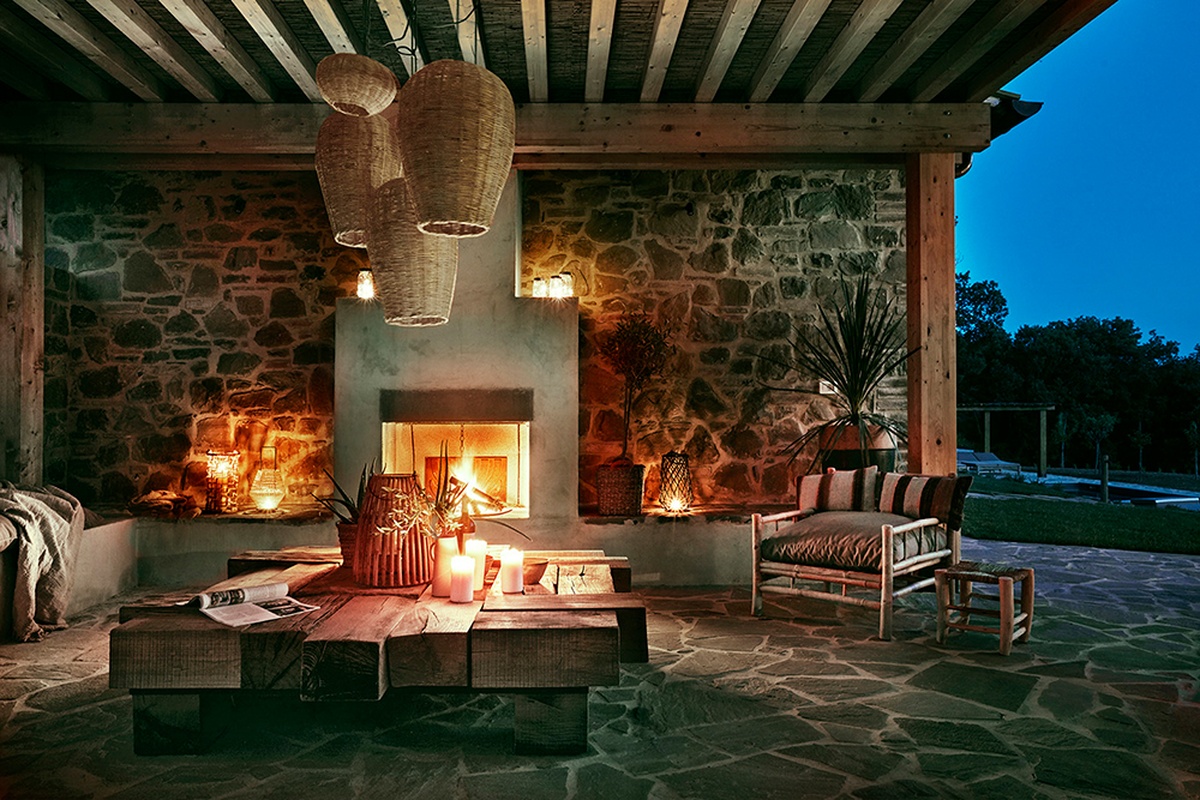 Il Nido rental home decorated with handmade bamboo chairs and rattan lamp shades