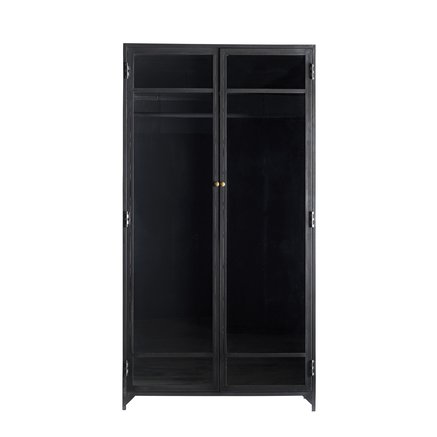 Wardrobe w. rack and 2 shelves, black