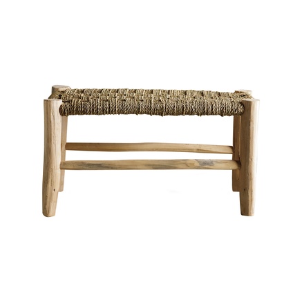 BENCH | EUCALYPTUS WOOD AND PALM LEAVES | H 30 CM