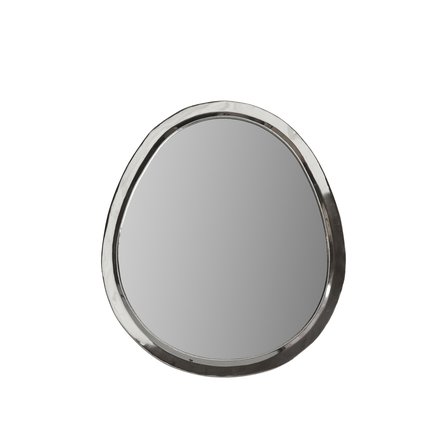 Egg shaped mirror with white silver frame, size L