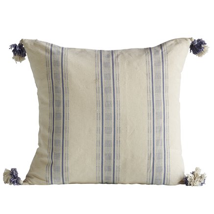 Cushion cover, w. tassels, 50x50 cm, bomuld, blue