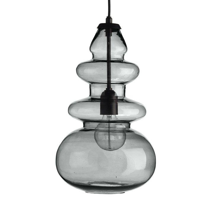 Glas pendant m. sort top, D 23 x H 43 cm, grå