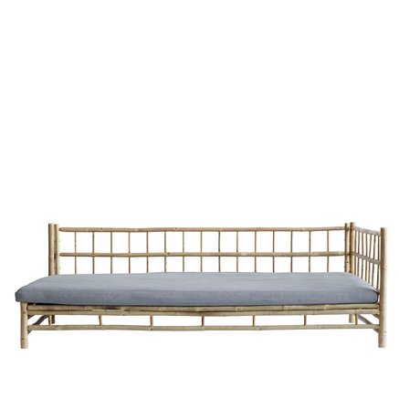 Bamboo lounge bed with grey mattress, left