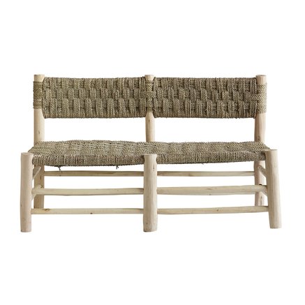 Low sofa in palmleaf/wood, 58 x 120 x H 75 cm