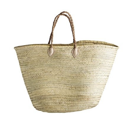 Shopping basket w. pleated leather handles
