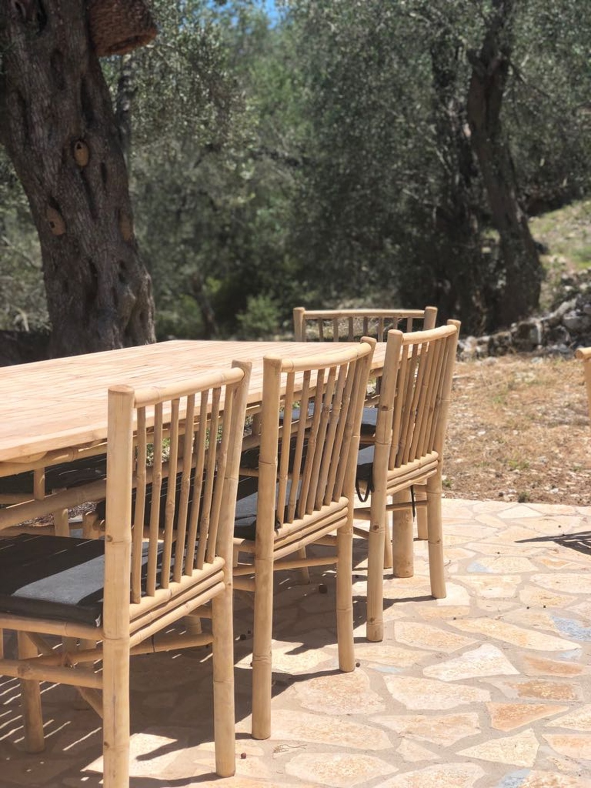 Patroclus rental home in Paxos, Greece. The home is decorated with bamboo furniture.