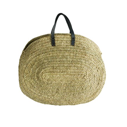 Round basket |  straw and leather |